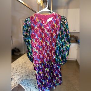 QUEEN OF SPARKLES COLORBLOCK + RAINBOW SEQUIN DRESS